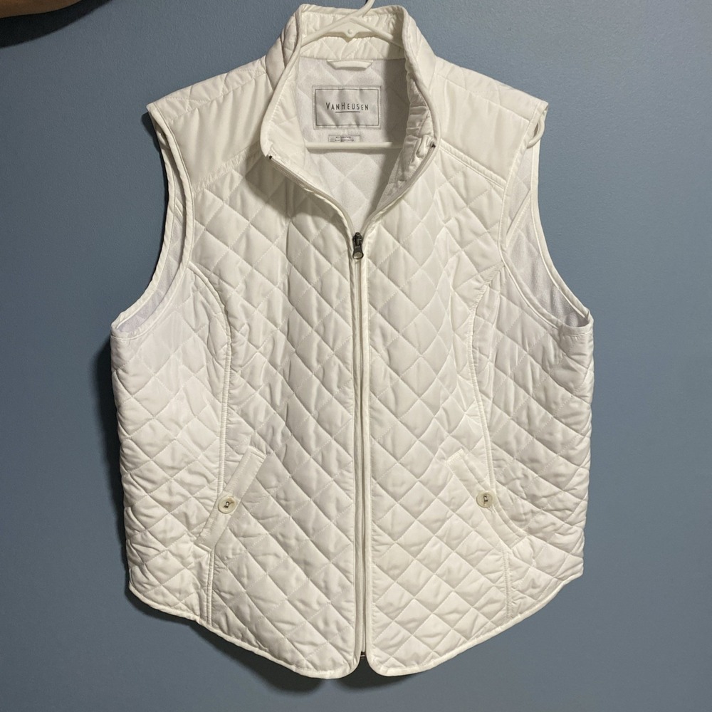 Van Heusen Womens White Diamond Quilted Full-Zip Vest XL RN36543